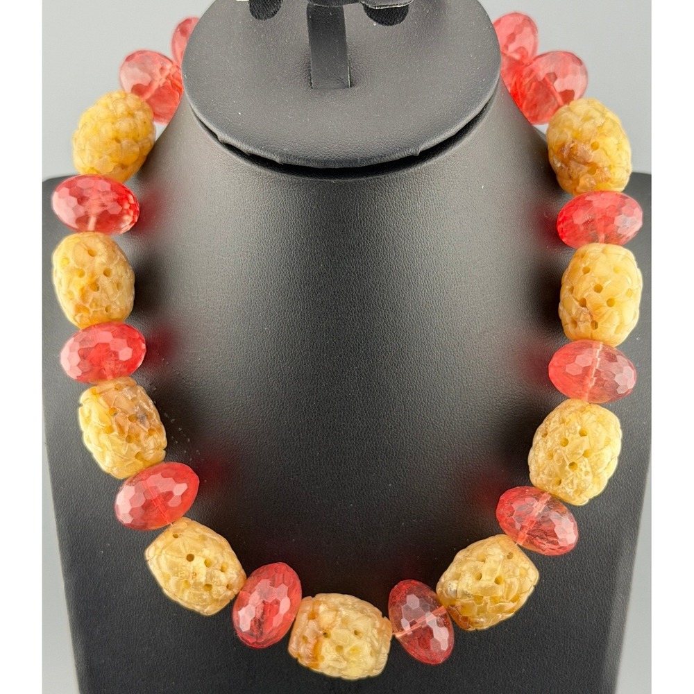 Vintage Nephrite Necklace Watermelon Faceted Beads 925 Floral Clasp 166g 17"